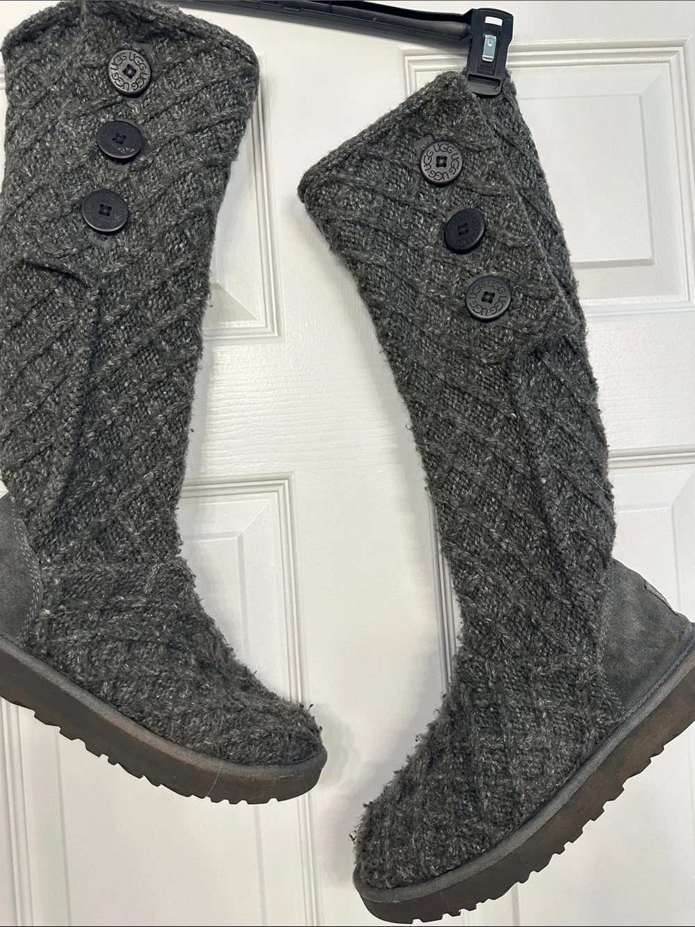 UGG Charcoal Gray Over-the-Knee Knit Button Boots